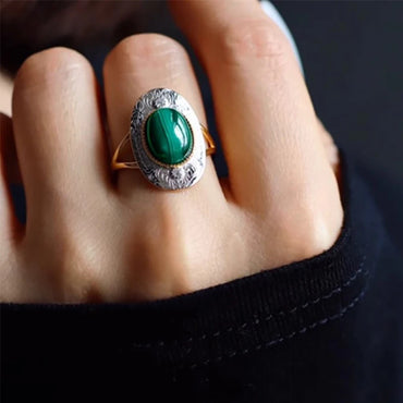 VAIGE Elegant Green Malachite & Sterling Silver Ring