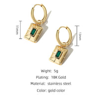 VAIGE Stainless Steel Rectangle Black Green White Huggie Hoop Earrings