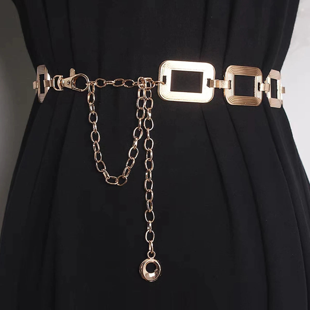 VAIGE Luxe Vintage Gold Chain Rectangle Belt