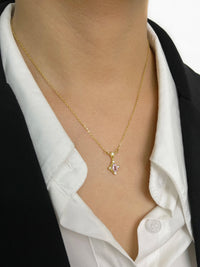 VAIGE Dainty Diamond Oval Zircon Charm Black White Pink Green Necklace Stainless Steel Gold