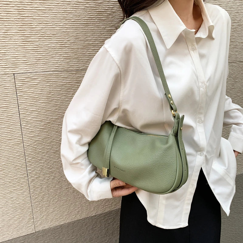 VAIGE Leather Saddle Shoulder Bag in Green - Soft PUL and Polyester with Single Strap and Cell Phone Pocket