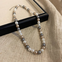 VAIGE Elegant Mixed Color Pearl Beaded Necklace - Classic Copper Alloy Pendant Chain for Stylish Accessories