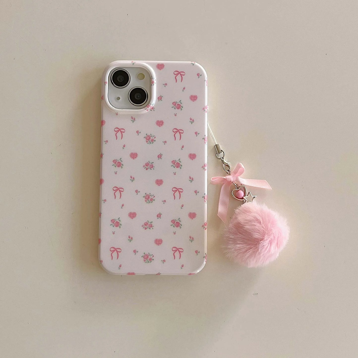 VAIGE Cute Pink Flower Plush Bow Shockproof Phone Case for iPhone 14 Pro Max, 11, 12, 13, 15 Pro Max - Cartoon Back Cover with Stand Holder