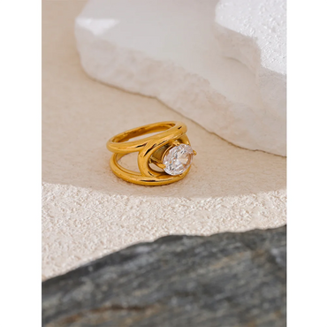 VAIGE Luxurious Gold & Cubic Zirconia Geometric Ring