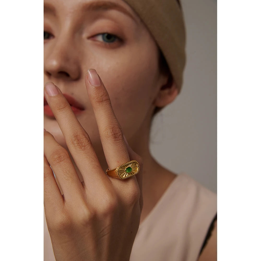 VAIGE Radiant Green Opal & Gold-Plated Stainless Steel Ring