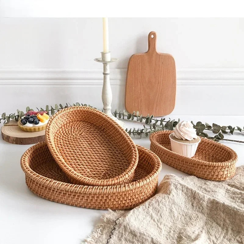 VAIGE Handwoven Eco-Friendly Rattan Wicker Storage Basket for Fruits, Snacks, and Picnics - Versatile Kitchen Supplies and Home Organizer