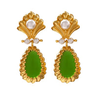 VAIGE Elegant Green Pearl Teardrop Earrings - Vintage Charm Ear Accessories