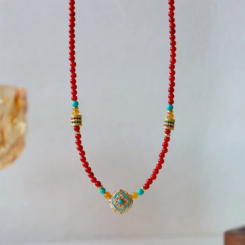 VAIGE Geometric Red Pendant Necklace