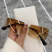 VAIGE Stylish Gradient Rimless Rectangle Sunglasses in Black and Gold