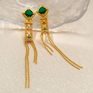 925 sterling Vntage Green Color Tassel gold purple  yellow pink red Earrings