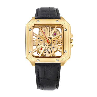 Jamie Non mechanical  Hollow Square gold quartz leather watch