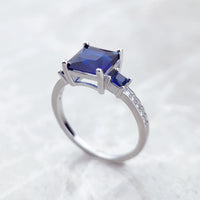 VAIGE Elegant Square Ring with Blue Zircon and White Stones in 925 Sterling Silver