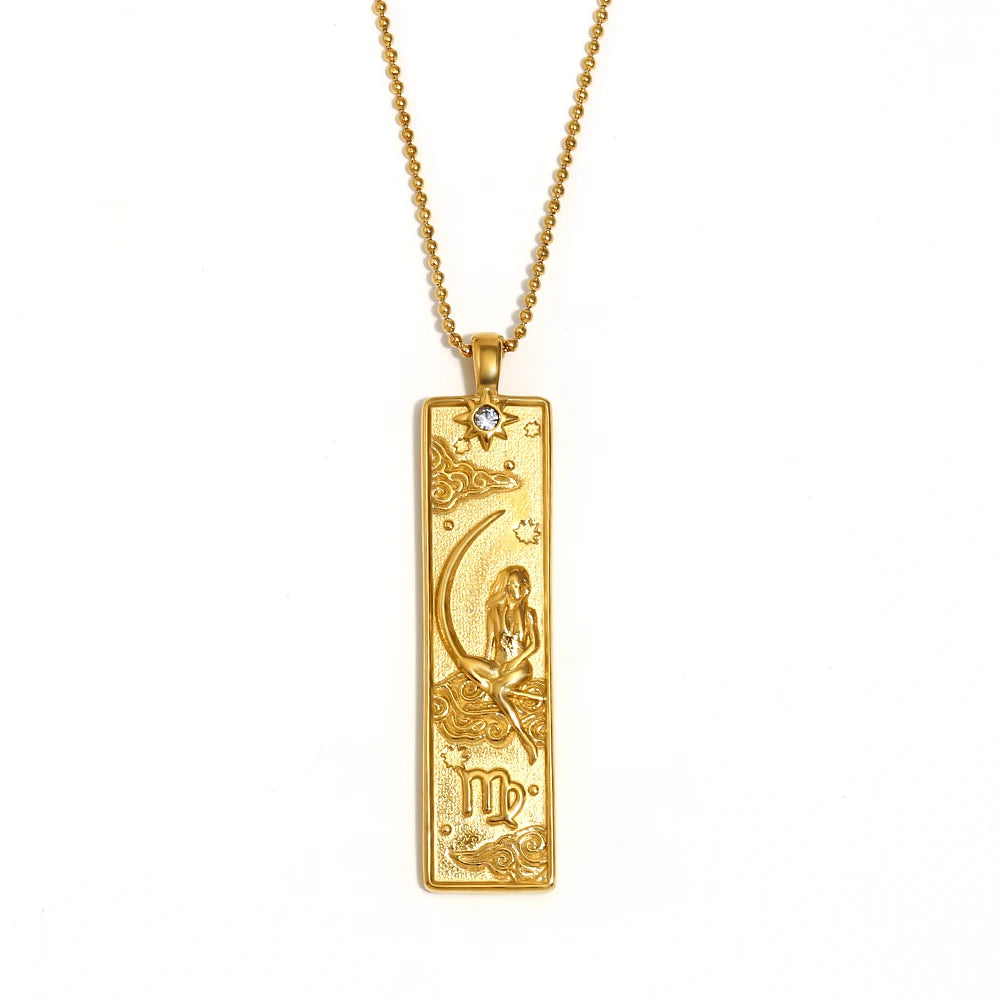 VAIGE Gold & Silver Zodiac Bar Necklace Stainless Steel Aries, Taurus, Gemini, Cancer, Leo, Virgo, Libra, Scorpio, Sagittarius, Capricorn, Aquarius, and Pisces