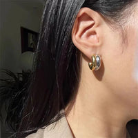 VAIGE Geometric Double Layer Earrings - Stainless Steel with 18K PVD Gold Plating - Trendy Push-back Studs for Fashionable Style