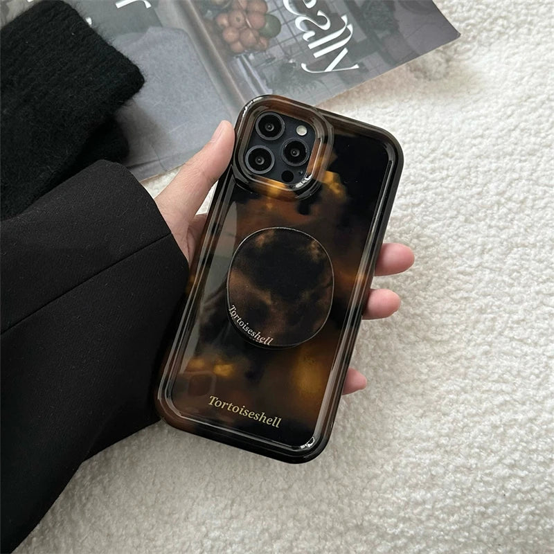 VAIGE Luxury Amber Tortoiseshell iPhone Holder Case - Soft Shockproof Silicone Cover for iPhone 11, 12, 13, 14, and 15 Series - Stylish Anti-Fingerprint and Non-Slip Design