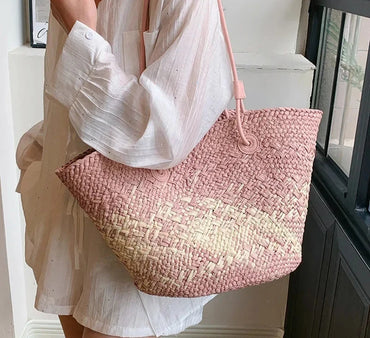 VAIGE Large Woven Straw Shoulder Bag for Summer Travel - Versatile Casual Tote with Cell Phone Pocket