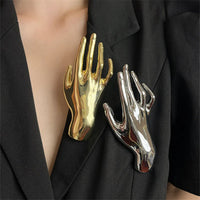 VAIGE Elegant Vintage Gold Palm Hand Brooch in Smooth Metal Finish