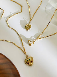 VAIGE Cherry Heart Pendant Necklace Gold Stainless Steel