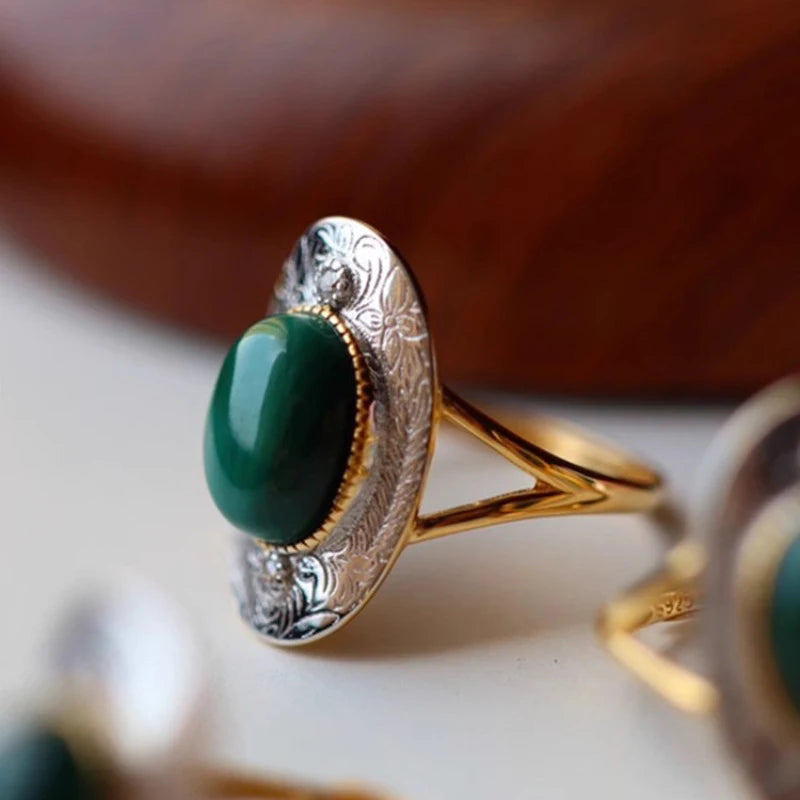 VAIGE Elegant Green Malachite & Sterling Silver Ring