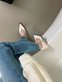 VAIGE Pointed Toe Casual Mules Shoes with Belt Buckle - Black, Brown, White, Size 35-40, Low Flat Heeled Design for Parties