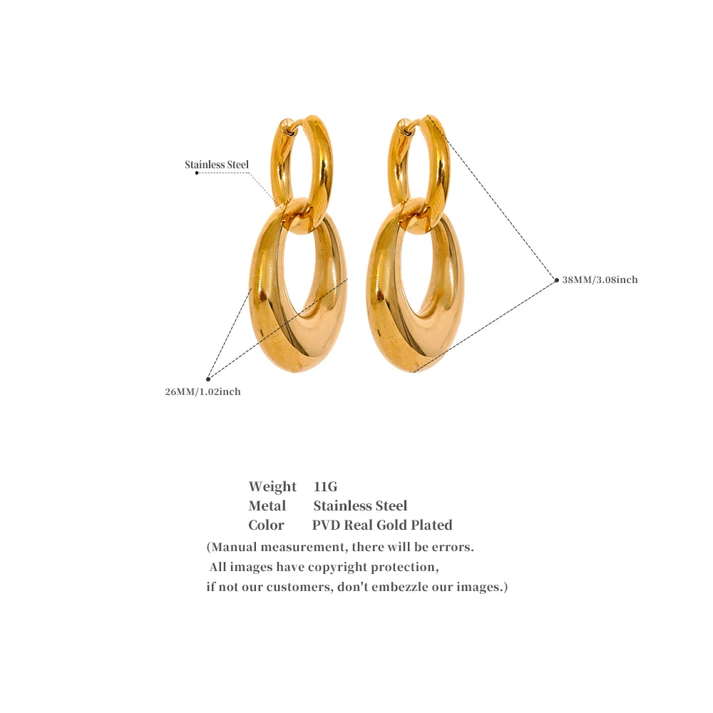 VAIGE 316L Stainless Steel Round Hollow Drop Dangle Earrings with 18K Gold PVD Plating - Rust Proof Fashion Jewelry