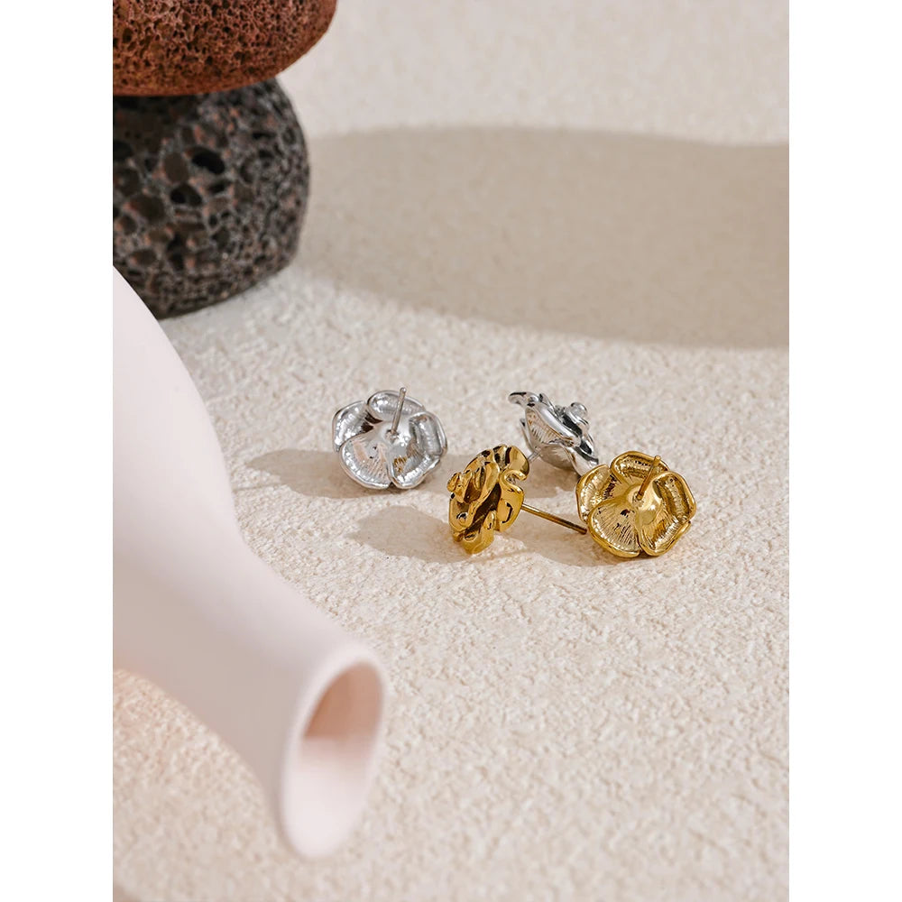 VAIGE   Stainless Steel Rose Flower Waterproof Daily Stud Earrings Stylish Texture Gold Color Plated Jewelry Bijoux