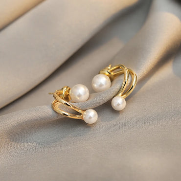 VAIGE Elegant Retro Pearl Stud Earrings - Simulated Pearl, Geometric Design, Classic Style for Christmas and Party Accessories