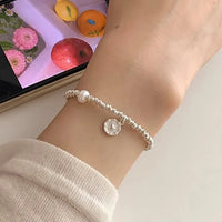 VAIGE Elegant Irregular Pearl Heart Beaded Silver Bracelet in Shimmering White