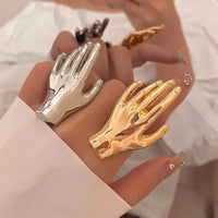 VAIGE Artistic Metal Hand Shaped Finger Rings - Silver and Gold Variants