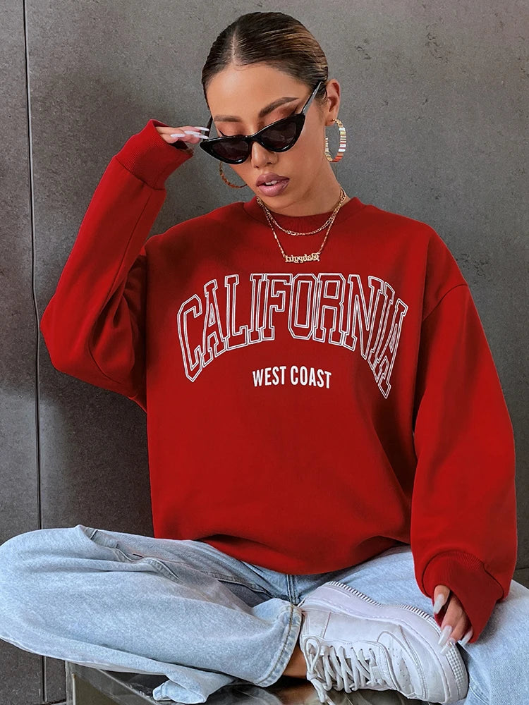 VAIGE California West Coast Print Sweatshirt - Sporty Fleece Pullover with Long Sleeves