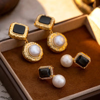 VAIGE Elegant Vintage Black Pearl Drop Earrings