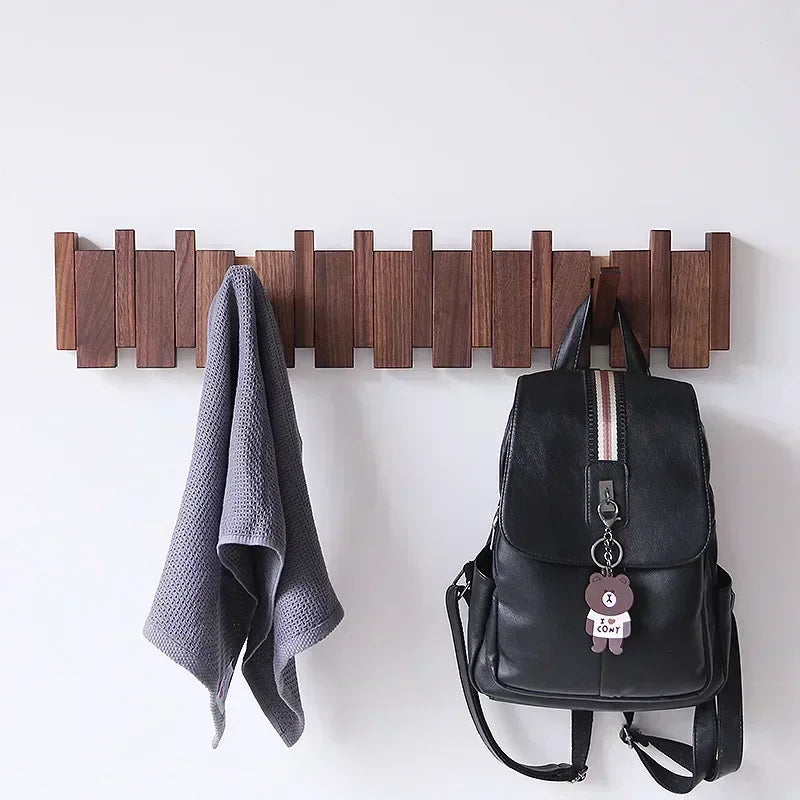 VAIGE Modern Walnut Wall Coat Rack with 8 Hooks - Creative Piano Keys Design, Solid Wood Construction for Entryway or Porch