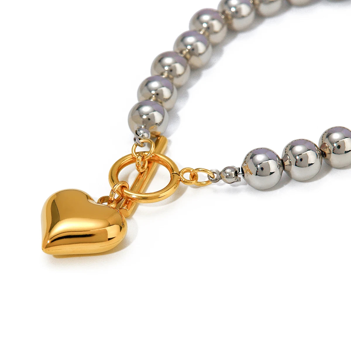 VAIGE Trendy Gold Heart Waterproof Silver Beads Bracelet - Stainless Steel Charm Jewelry for Special Occasions