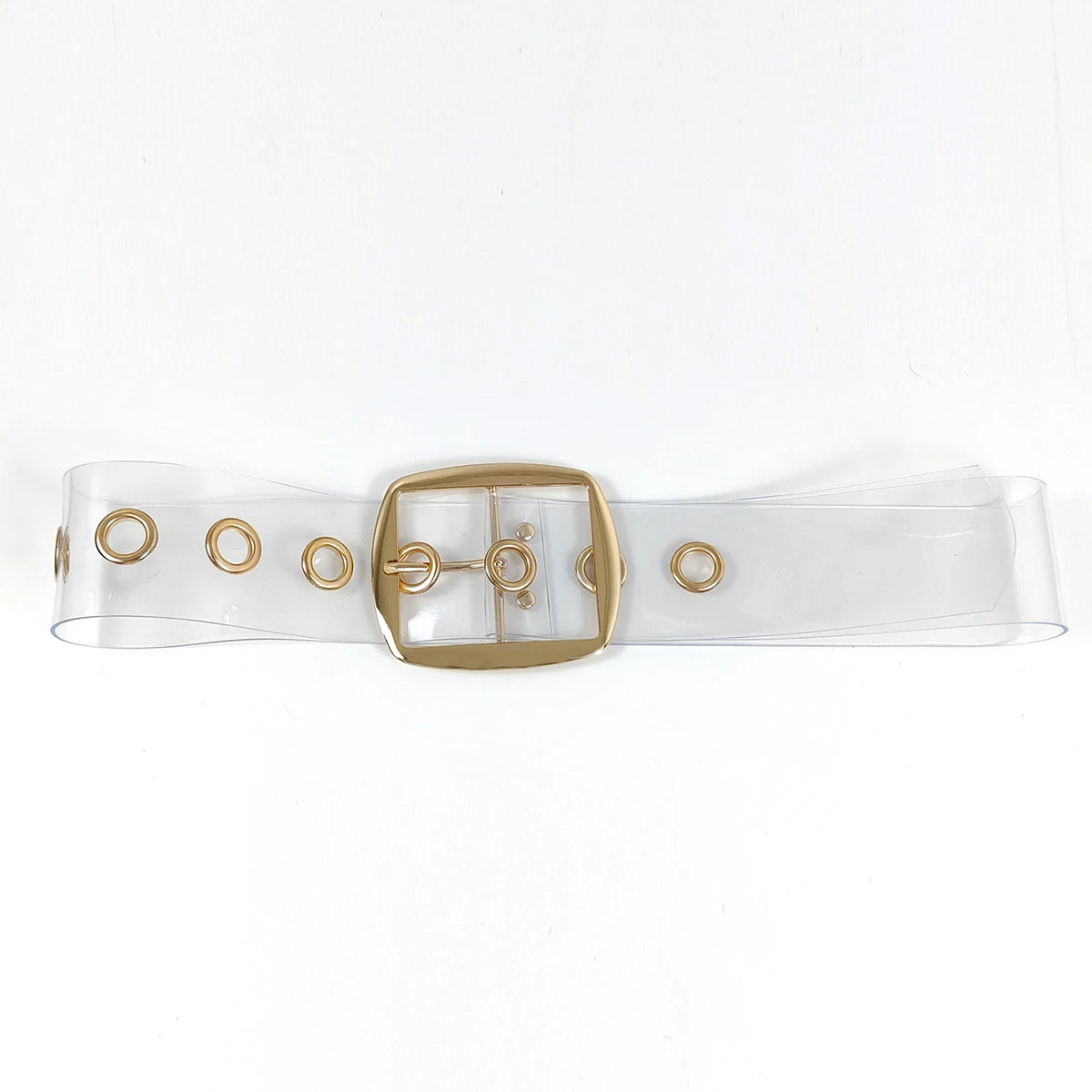 VAIGE Elegant Gold and White Clear Transparent Large Buckle Belt