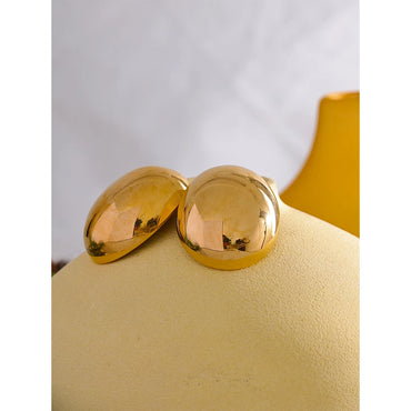 VAIGE Large Gold-Plated Stainless Steel Geometric Oval Stud Earrings - Waterproof Charm Jewelry