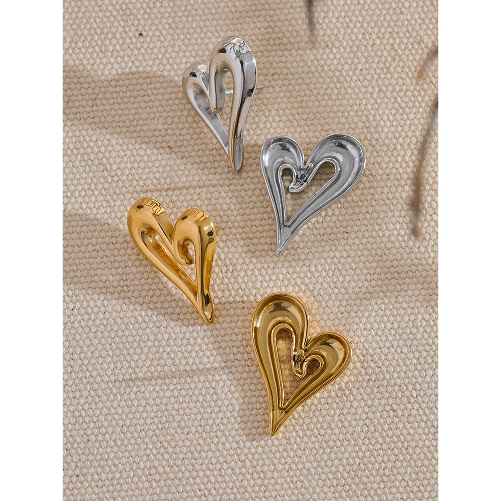 Gold+ Silver Heart Stud Stainless Steel Earrings