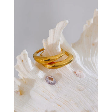 VAIGE Minimalist Chic Textured Golden Stainless Steel Ring - 18K PVD Plated Unique Design