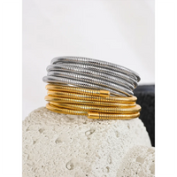 VAIGE Stainless Steel Stackable Multi-Layer Waterproof Elastic Bangle Bracelet - Trendy Geometric Fashion Jewelry