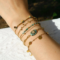 VAIGE 18K Gold PVD Plated Stainless Steel Chain Bracelet with African Turquoise Natural Stone - Trendy Fashion Jewelry Gift