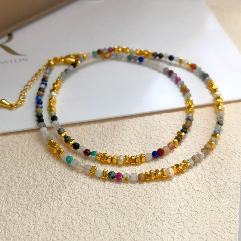 VAIGE Vibrant Gold & Multi-Colored Glass Bead Necklace