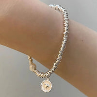 VAIGE Elegant Irregular Pearl Heart Beaded Silver Bracelet in Shimmering White