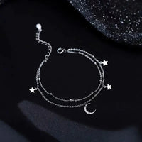 VAIGE 925 Sterling Silver Geometric Double Layer Star Moon Charm Bracelet - Customizable Gift for Special Occasions