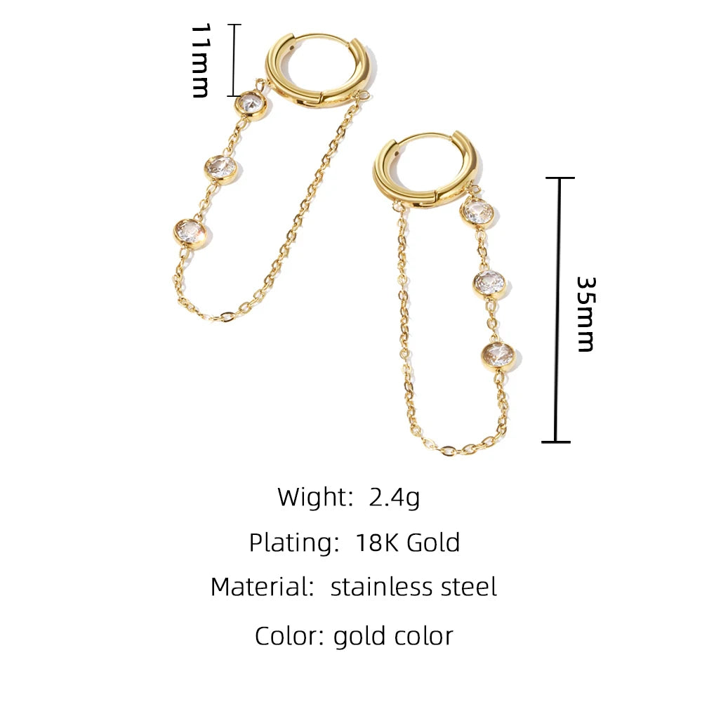 VAIGE Elegant 18K Gold Plated Stainless Steel Drop Earrings with Cubic Zirconia Hoops – Trendy Geometric Dangle Jewelry Gift