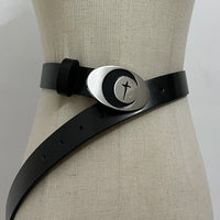 VAIGE Elegant Crescent Moon & Star Leather Belt in Black