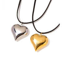 VAIGE Glossy Golden Stainless Steel Heart Pendant Necklace with Cashmere Rope Chain - Trendy Fashion Jewelry