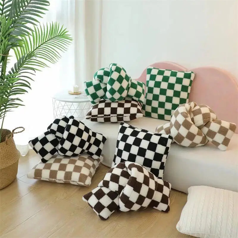 VAIGE Soft Waxy Plush Checkerboard Lumbar Pillow Cover - Retro Jacquard Decorative Cushion Case for Home and Hotel Decor