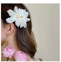 VAIGE. Large Metal Chiffon Flower Hair Claw Clips - Stylish Ponytail Holder Hairpins in Black, Beige, and Light Brown