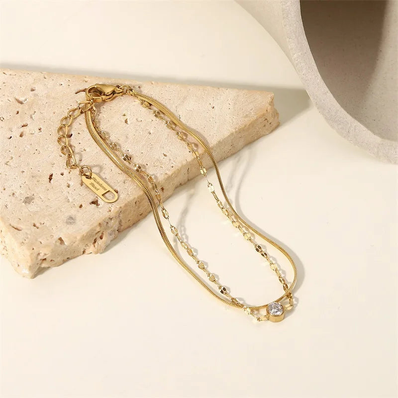 VAIGE Stainless Steel Golden Double Layer Snake Bone Chain Bracelet - Chic Fashion Jewelry Gift