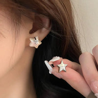 VAIGE Creative Asymmetric Shell Star Stud Earrings in 925 Sterling Silver with Pearl and Light Luxury Bow Design