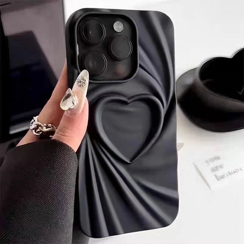 VAIGE Soft Matte Silicone 3D Love Heart Full Coverage Phone Case for iPhone Models with Anti-Scratch, Dustproof, and Lightweight Features